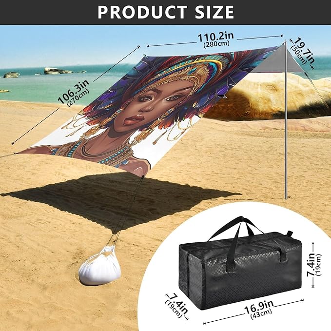 ALAZA an Beautiful African Woman in A Massive Headdress Beach Tent Sun Shelter Portable Canopy Sunshade for Outdoor Camping Picnics Backyard Fun 10x9 ft
