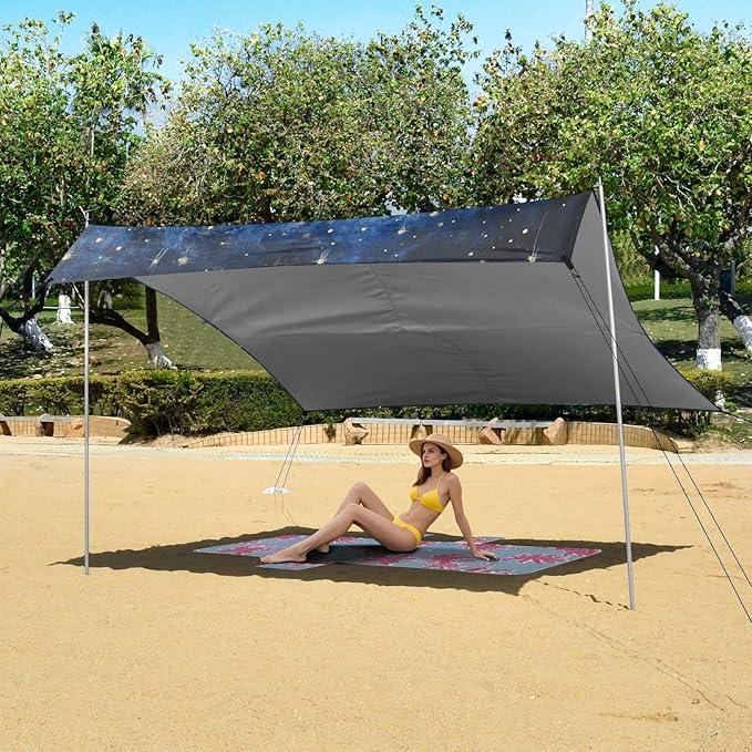 ALAZA Starry Wolf Moon Beach Tent Sun Shelter Portable Canopy Sunshade for Outdoor Camping Picnics Backyard Fun 10x9 ft