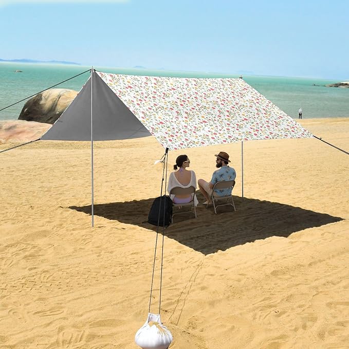 ALAZA Little Rose Flower Floral Beach Tent Sun Shelter UPF50+ Protection Beach Shade Canopy w/ 4 Sandbags for Outdoor Camping Fishing Backyard Fun Picnic 10x9 ft