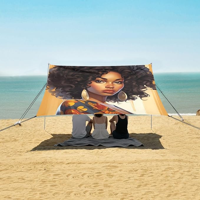 ALAZA African American Woman with Earrings Beach Tent Sun Shelter Portable Canopy Sunshade for Outdoor Camping Picnics Backyard Fun 10x9 ft