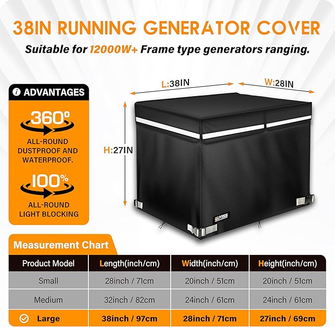 2025 Upgrade 900D+210D Heavy Duty Thicken Fabric. GUYISS Generator Cover 32x24x24 inch Generator Covers While Running Top Can Be Opened for Refueling. All-weather Generator Protective Cover.Black