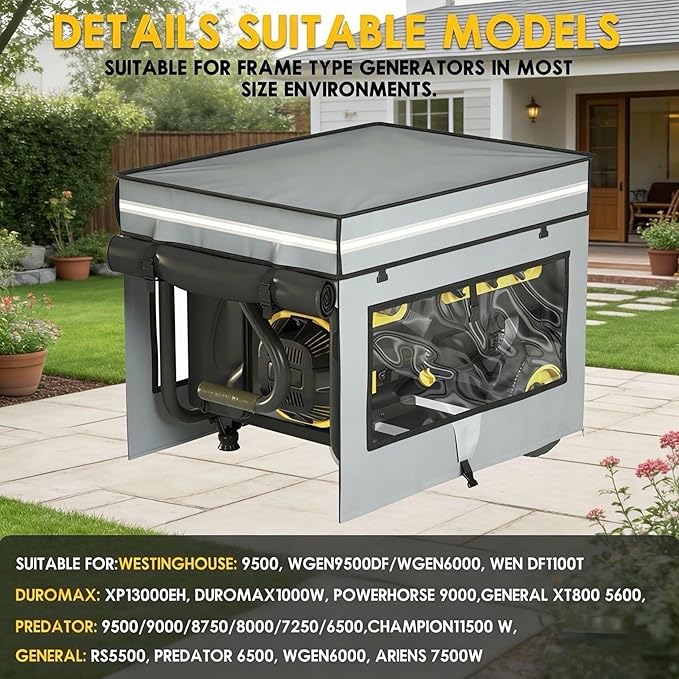 Generator Covers While Running 28L x 20W x 20H Heavy Duty Waterproof Generator Covers for Outside Compatible with 3000W-5000W Frame Generator All Season Protection for Generator（Gray）