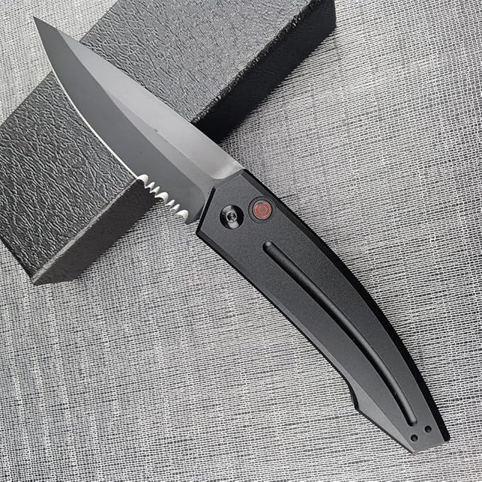 3.31'' D2 Steel Blade Aluminum Handles Manual Opening Folding Knife with Pocket Clip Camping EDC Tools Survival Knives Christmas Gift for Men and Women (Black Serrated Blade)