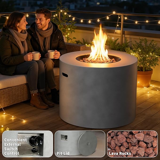 HOTEAGLE 32 Propane Fire Pit Table Round 50000 BTU Powerful Gas Firepit Table CSA Certified Ideal Outdoor Fire Pit for Dining Party in Patio Garden Yard
