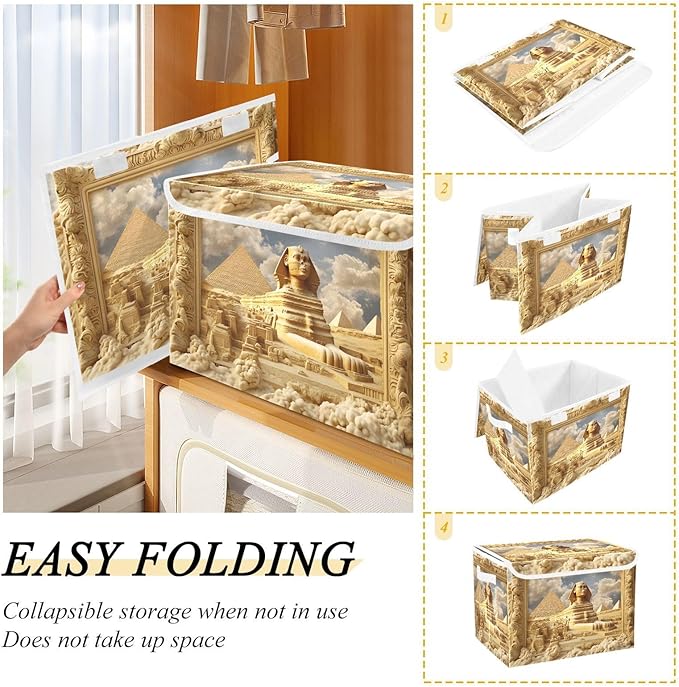 Storage Cube with Lid Egypt Landscape Print 16.5×12.6×11.8 IN Collapsible Large Capacity Foldable Storage Basket Bin Organizer