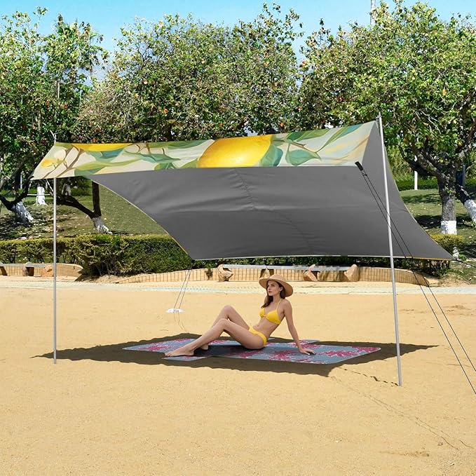 ALAZA Lemon Print Flower Beach Tent Sun Shelter Portable Canopy Sunshade for Outdoor Camping Picnics Backyard Fun 10x9 ft