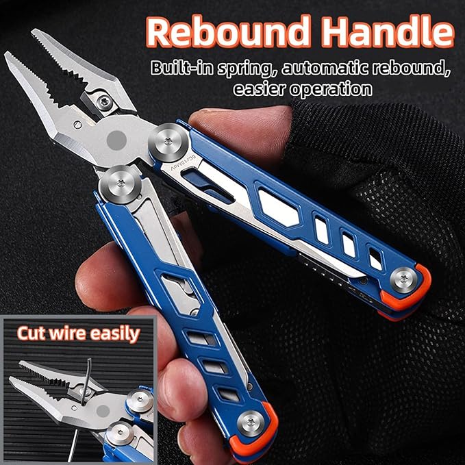 17-in-1 multi-purpose tool pliers multi-purpose EDC tool upgraded stainless steel multi-tool gift for men repair wilderness survival and camping gear hunting and hiking utility knife (blue)