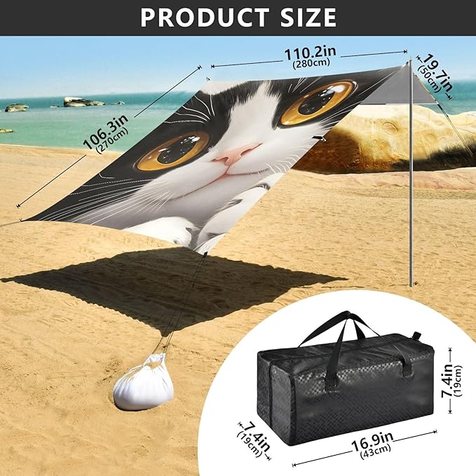 ALAZA Cat with Brown Pupils Beach Tent Sun Shelter Portable Canopy Sunshade for Outdoor Camping Picnics Backyard Fun 10x9 ft
