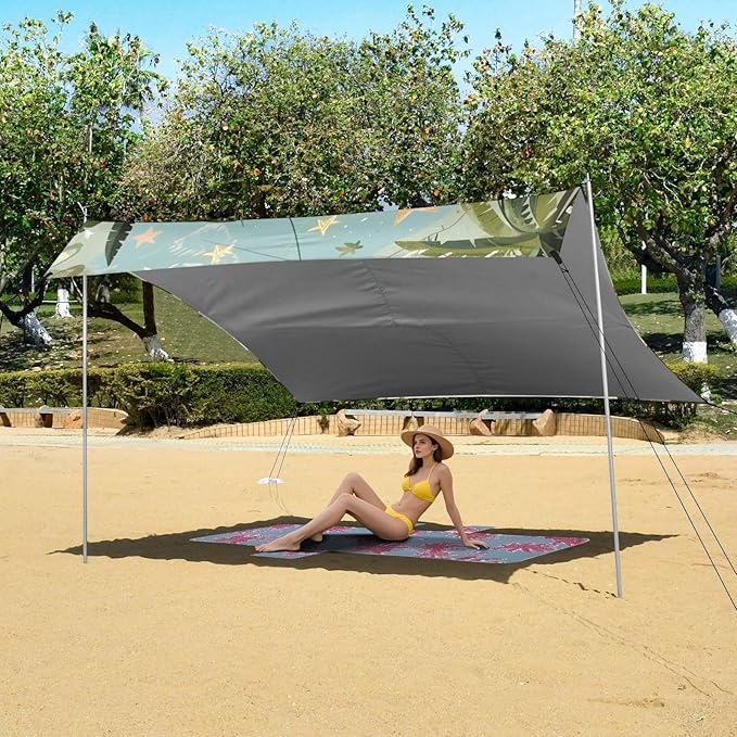 ALAZA Cute Panda Stars Beach Palm Tree Beach Tent Sun Shelter Portable Canopy Sunshade for Outdoor Camping Picnics Backyard Fun 10x9 ft