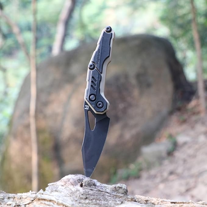 Hightron SPECTRON M390 Fidget Pocket Knife military survival folding front flipper 3.05 Blade with Black&ampKhaki Nylon Fiber Handle EDC gift