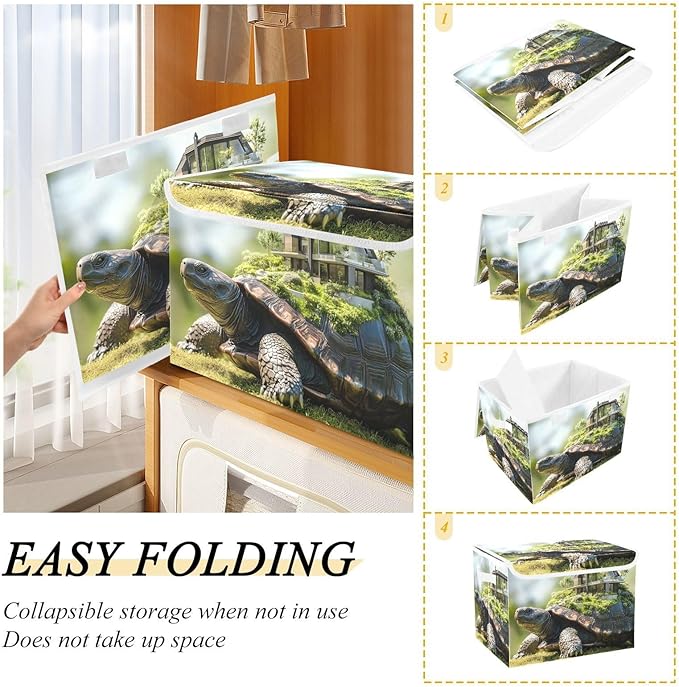 Storage Cube with Lid House Turtle Print 16.5×12.6×11.8 IN Collapsible Large Capacity Foldable Storage Basket Bin Organizer
