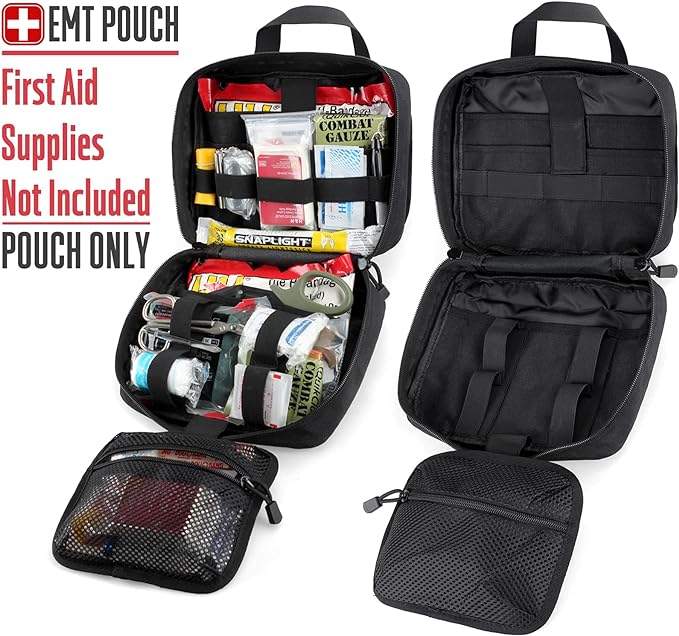 LIVANS Tactical Molle Medical Pouch - Upgraded Size Large Capacity IFAK Pouch with Detachable Quick Release and Headrest Mount Includes Flag and Cross Patch