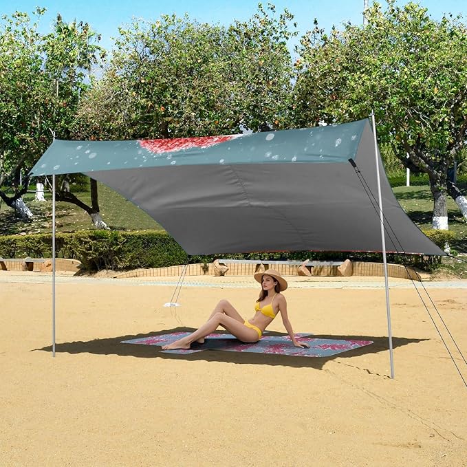 ALAZA Christmas Flamingo Beach Tent Sun Shelter UPF50+ Protection Beach Shade Canopy w/ 4 Sandbags for Outdoor Camping Fishing Backyard Fun Picnic 10x9 ft