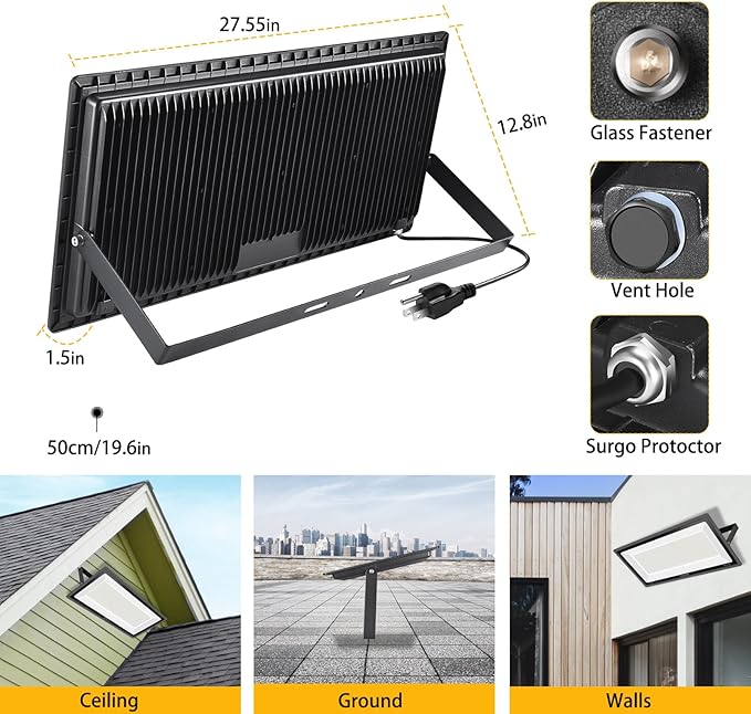 YANYCN 2 Pack 800W LED Flood Light Outdoor3750W Equivalent Super Bright FloodLight with Plug88500LM 5000K Daylight White IP66 Waterproof Commercial Lighting for Sports FieldsCountsArenaStadium