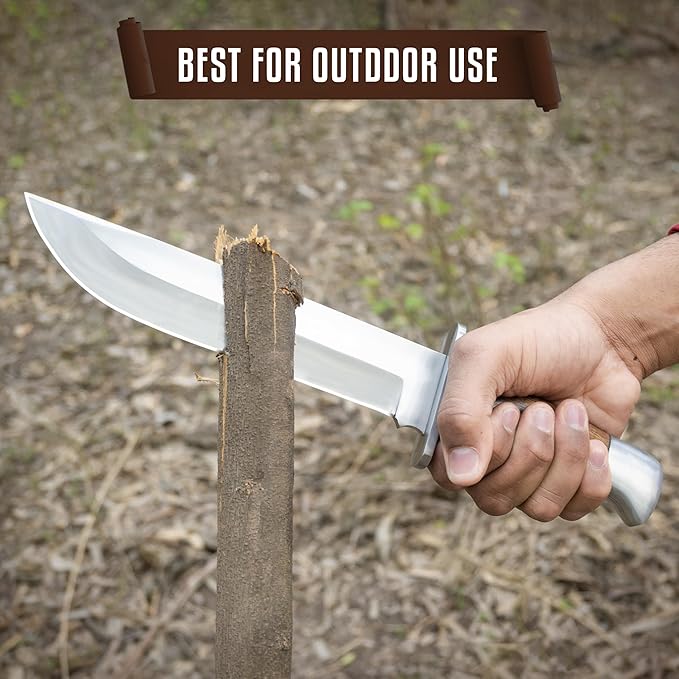 D2 Handmade 13 Inches Bowie Knife Full Tang Fixed Blade Knife with Sheath Hunting Knife with Along Wood Handle Ideal for Camping Hiking Survival And Bushcraft