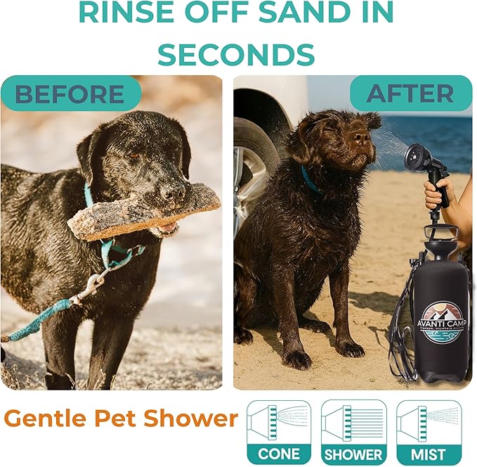 Pressurized Camping Shower (8L/2.1 Gal) – Portable Beach Shower for Surfing Camping &amp Van Life – Outdoor Rinse Kit with Hand Pump &amp 10 Spray Modes – Portable Water Sprayer Pets &amp Gear | A