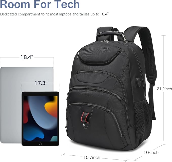 Extra Large Laptop Backpack for Men37L Gaming Laptop Backpack18.4Inch Travel Backpack with USB Charging Port Business Flight Approved -Big Capacity Computer Bag College Bookbag Black Black