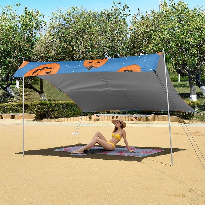 ALAZA Laughing Pumpkin Pattern Beach Tent Sun Shelter Portable Canopy Sunshade for Outdoor Camping Picnics Backyard Fun 10x9 ft