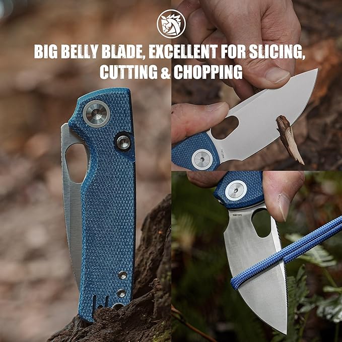 Vosteed Porcupine EDC Pocket Knife Lightweight Folding knife - 2.99 14C28N Steel Blade Thumb hole Blue Micarta Handle Top Liner Lock Knives for Camping Survival - A2605