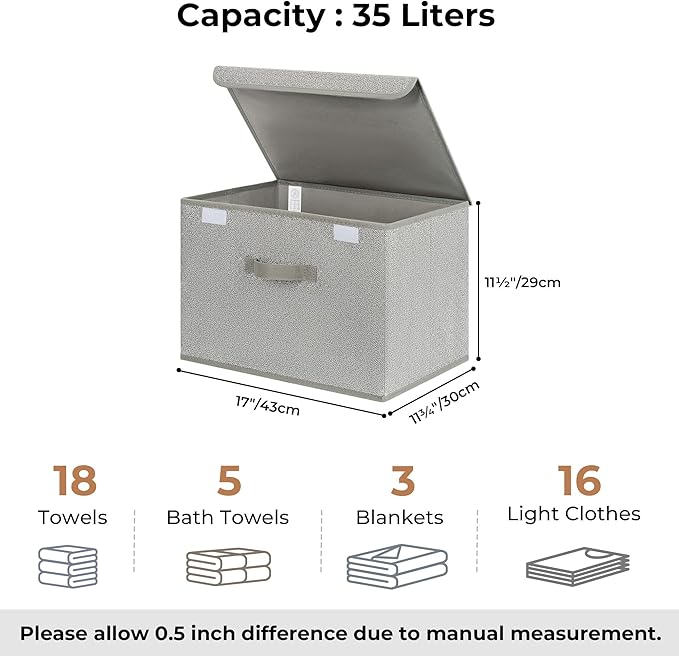 GRANNY SAYS Closet Storage Bins Storage Boxes with Lids Clothes Organizing Bins Lidded Baskets for Toys Clothing Gray Extra Large 2-Pack