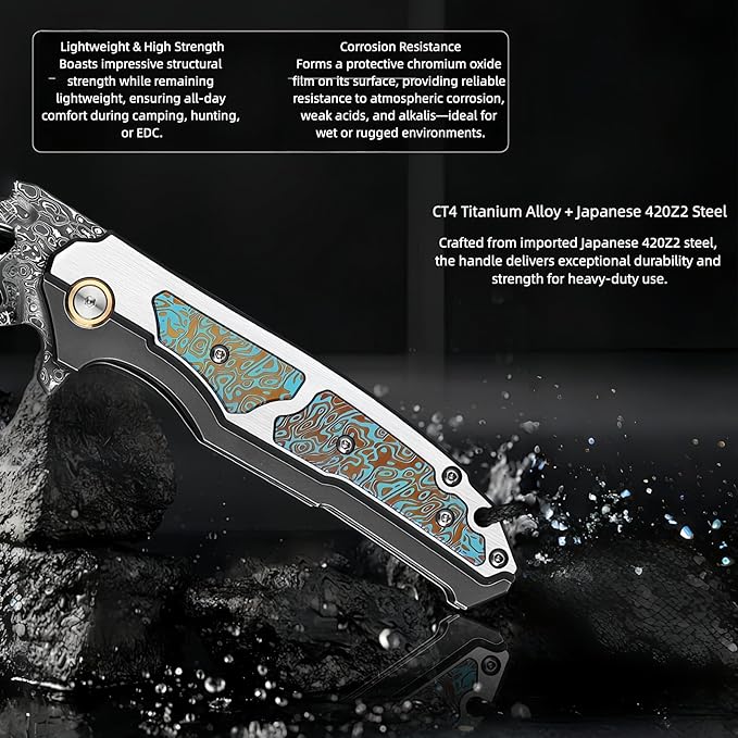 Damascus Steel Folding Knife HRC 60 Pocket Knife for Men 67-Layer Damascus Steel Folding Knife Pocket Knives Hunting Knifes Gift for Boyfriend who Loves Hunting Camping Essentials Men Gifts