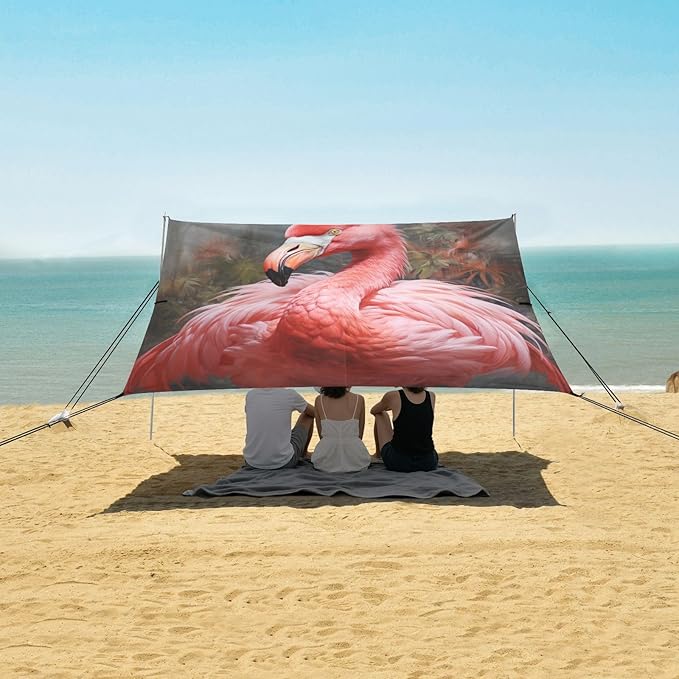 ALAZA Tropic Pink Flamingo Beach Tent Sun Shelter Portable Canopy Sunshade for Outdoor Camping Picnics Backyard Fun 10x9 ft