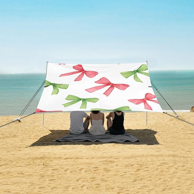 ALAZA Red Green Watercolor Bow Pattern Beach Tent Sun Shelter Portable Canopy Sunshade for Outdoor Camping Picnics Backyard Fun 10x9 ft