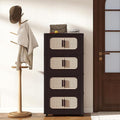 4 Tiers Folding Storage Cabinet20 Side Wide Stackable Storage Bins with Doors and Wheels Space Saving Plastic Cabinet for Living Room Office Dorm Retro Brown