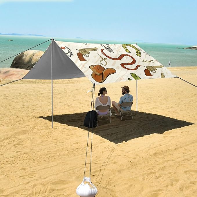 Beach Canopy with Windproof Ropes &amp Sandbags Beach Tent Sun Shade Sun Shelter for Camping Trips Fishing Backyard Fun or Picnics Cowboy Hat