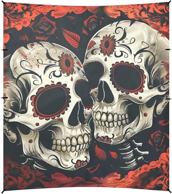 ALAZA The Day of Dead Halloween Skull and Skeleton Beach Tent Sun Shelter Portable Canopy Sunshade for Outdoor Camping Picnics Backyard Fun 10x9 ft