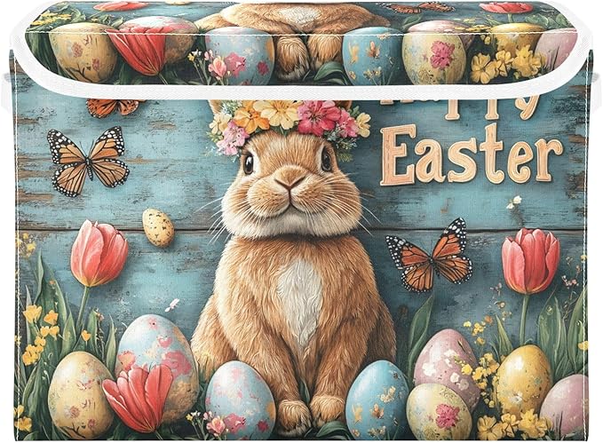 senya Easter Baskets Collapsible Storage Bins with Lids Rabbit Bunny Egg D Storage Boxes Clothes Baskets for Organizing
