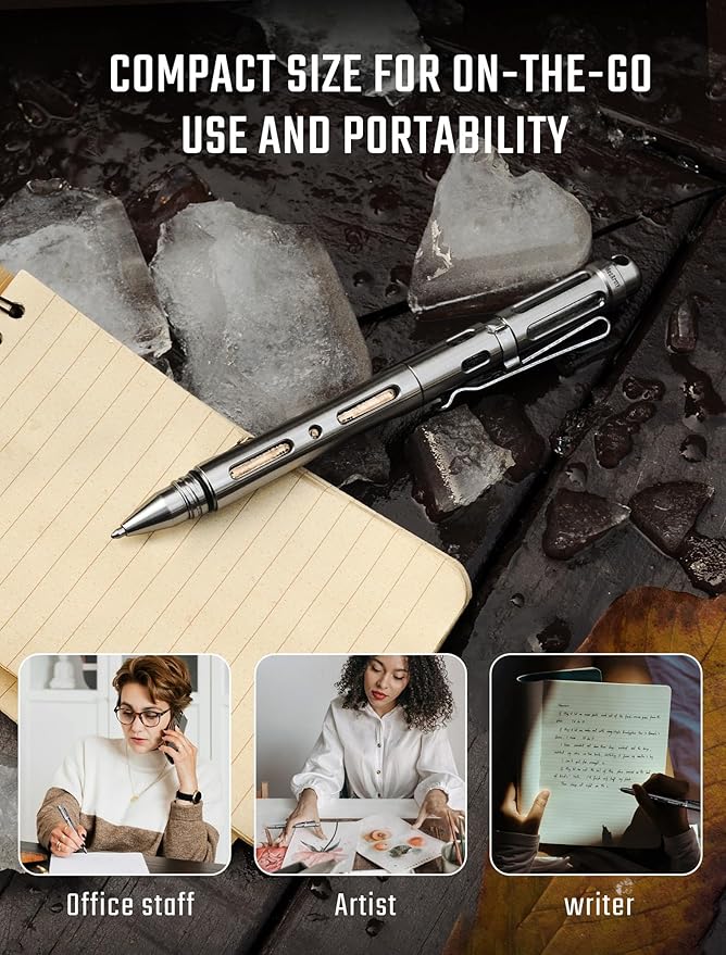 MecArmy TPX25 Titanium Luxury Pen Edc Keychain Pen with Unique Anti-Tilt Shell Fluorescent Bar Pocket Clip for Office Writing Waterproof Multitool with Glass Breaker for Emergency gifts (PVD Blue)