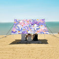 ALAZA Pink &amp Blue Iris Flower Beach Tent Sun Shelter UPF50+ Protection Beach Shade Canopy w/ 4 Sandbags for Outdoor Camping Fishing Backyard Fun Picnic 10x9 ft