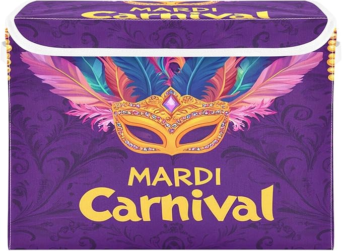 Storage Baskets with Lids Mardi Gras Carnival Mask Collapsible Bins Stackable Fabric Linen Baskets Closet Organizer Container 16.5x12.6x11.8