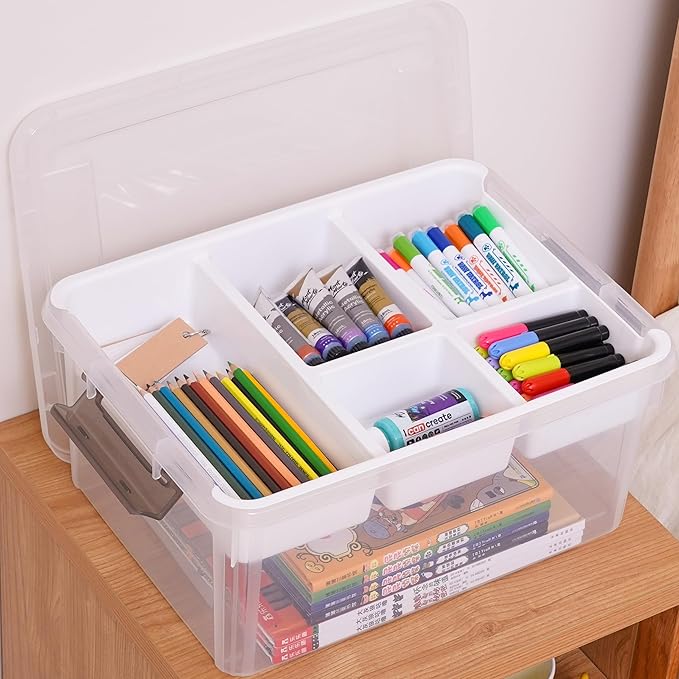 Citylife 17 QT Plastic Storage Box with Removable Tray Craft Organizers and Storage Clear Storage Container for Organizing Bead Tool Sewing Playdoh 2 Packs