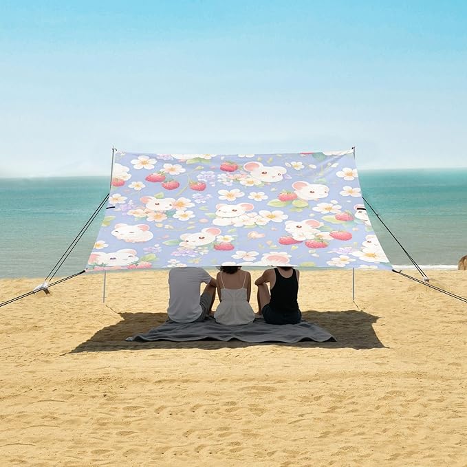 Gerbil Strawberries Plum Communion_3 Stable Beach Tent UPF50+ Lightweight Large Portable Sun Shelter with Sand Pockets for Camping Trips Fishing Backyard Fun or Picnics