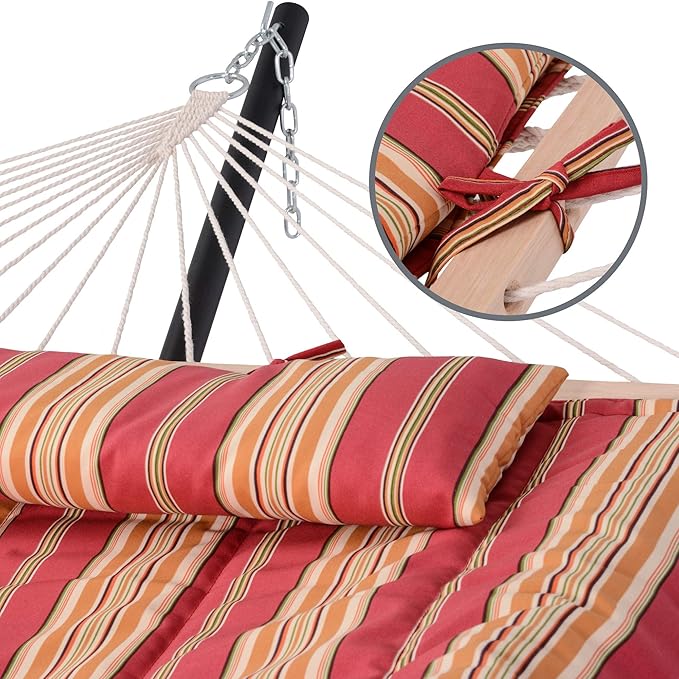 SUNCREAT Hammocks Portable Hammock with Stand Hammock with Stand 2 Person Heavy Duty for Bedroom Backyard Patio Balcony Red Stripe