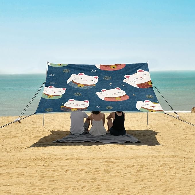 ALAZA Cute Cat Pattern Beach Tent Sun Shelter Portable Canopy Sunshade for Outdoor Camping Picnics Backyard Fun 10x9 ft