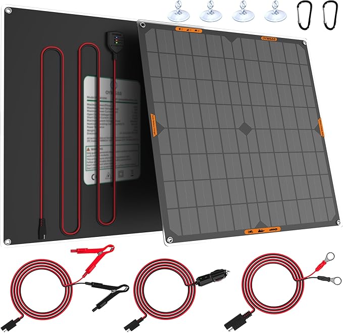 OYMSAE 20W 12V Solar Panel Car Battery Charger Portable Waterproof Power Trickle Battery Charger &amp Maintainer for Car Boat Automotive RV with Cigarette Lighter Plug &amp Alligator Clip
