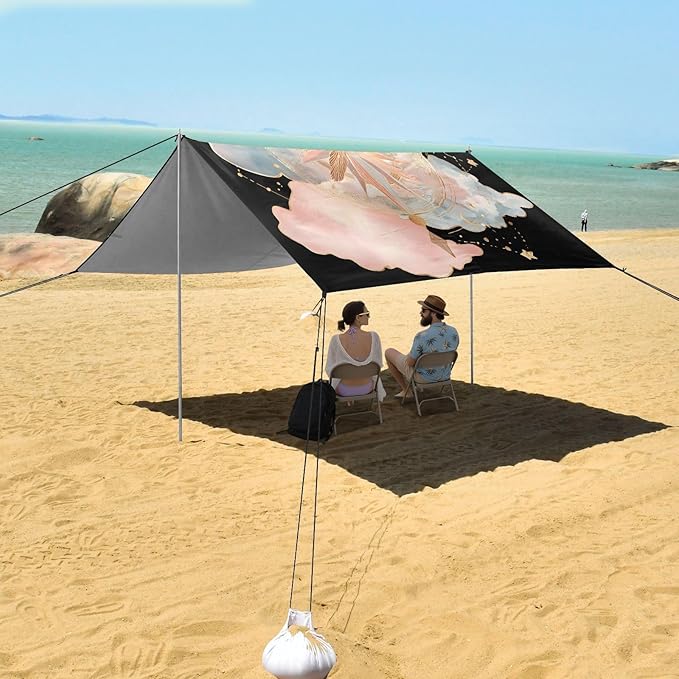 ALAZA Moon Stars Compass Alchemy Beach Tent Sun Shelter UPF50+ Protection Beach Shade Canopy w/ 4 Sandbags for Outdoor Camping Fishing Backyard Fun Picnic 10x9 ft