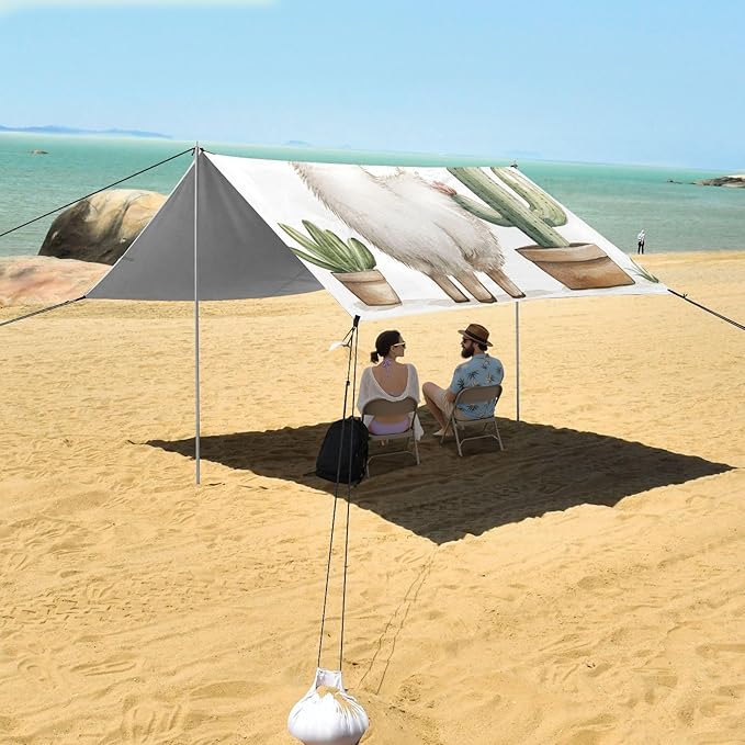 ALAZA Cute_Llamas with Cactus on White Beach Tent Sun Shelter Portable Canopy Sunshade for Outdoor Camping Picnics Backyard Fun 10x9 ft