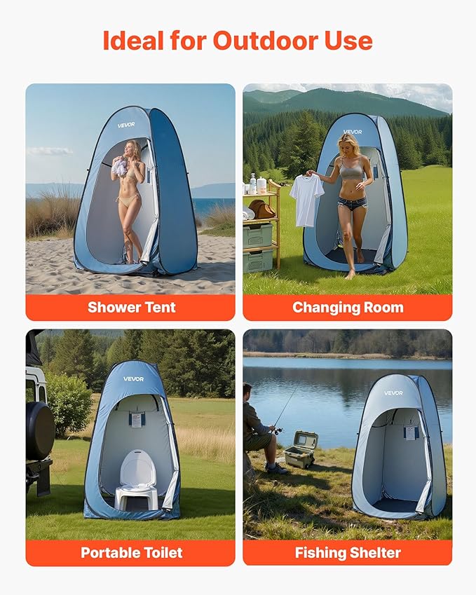 VEVOR Pop up Privacy Tent Instant Portable Privacy Tent Changing Room with Bag Ground Stakes Ropes Carry Bag 190T Polyester with Silver Coating Quick Setup for Camping Beach Fishing