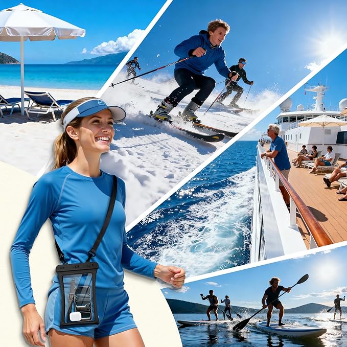 CACOE [Floatable Floating Universal IPX8 Waterproof Phone case 2 Pack-Up to 10.0Adjustable Lanyard Phone PouchCellphone Dry Bags for Vacation Beach Pool Kayak Cruise Travel Essentials（Black+Black）
