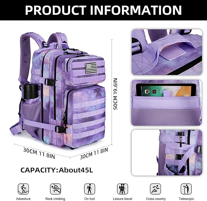 Military Tactical Assault Backpack - 45L 3 Day Assault Pack with MOLLE Waterproof Rucksack