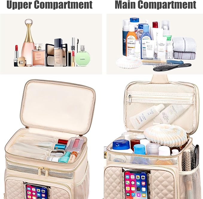 Large Leather Toiletry Bag for Women MenBathroom BagWater Resistant Shower BagMakeup BagPortable Shower Caddy for College DormHanging Travel Toiletry Bag with Transparent Waterproof Phone Pocket