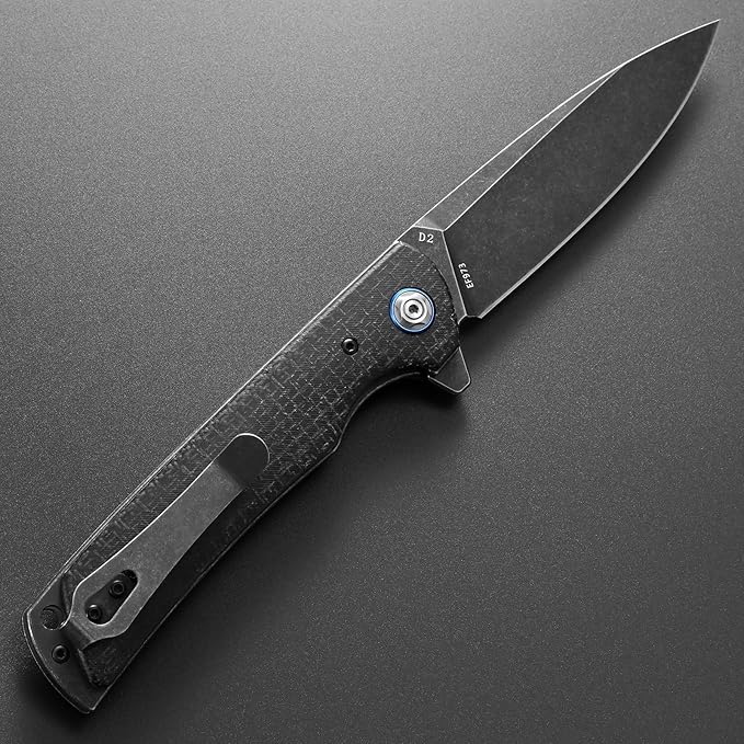 Eafengrow EF973 Folding Knife D2 Steel Blade Micarta Handle Scale Pocket Knife Folder for Working Camping Hiking EDC Tool Knife(black)