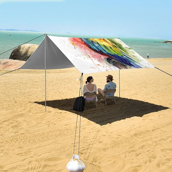 ALAZA Parrot Portrait Beach Tent Sun Shelter UPF50+ Protection Beach Shade Canopy w/ 4 Sandbags for Outdoor Camping Fishing Backyard Fun Picnic 10x9 ft