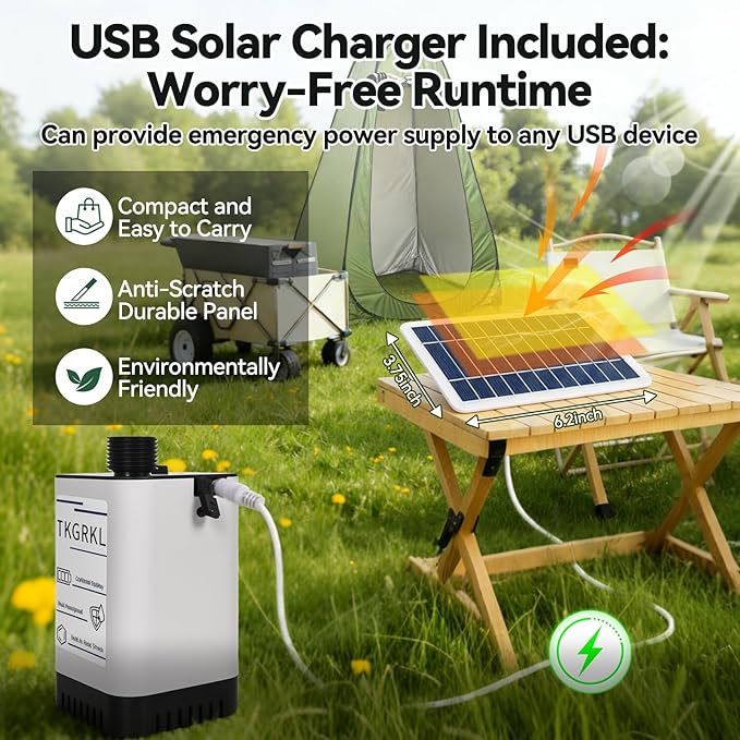 11PCS Portable Shower with Heater for Camping Shower Tent Set 1500W Immersion Heater with Auto Shut-Off 6000mAh Rechargeable Portable Shower with 5 Gallons Foldable Bucket USB Solar Charging Panel