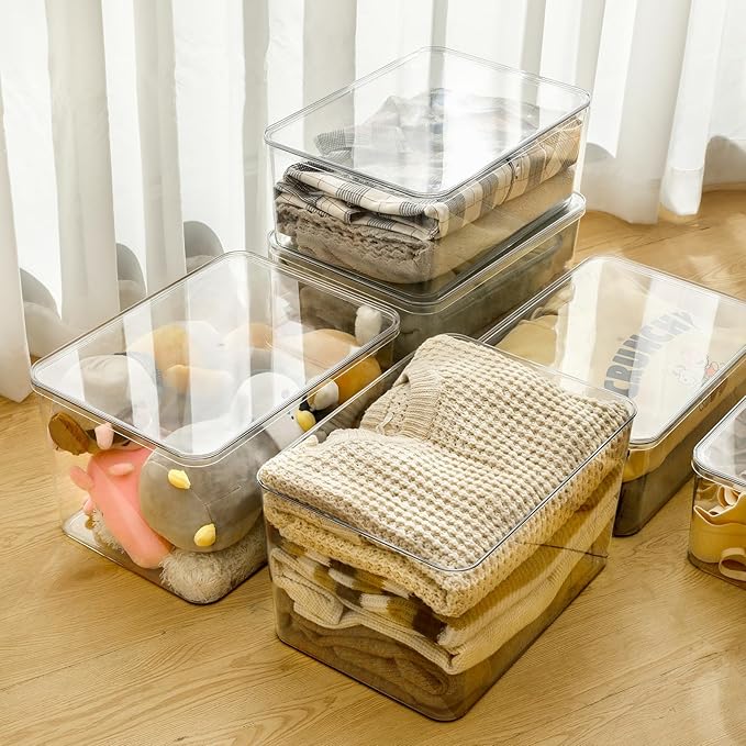 4-Piece SetPlastic Storage Bin with LidLarge Storage ContainersStackable Lidded Storage Boxes for Cabinets Clothes Toys Books (clear 4XL)