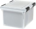 IRIS USA File Box WeatherPro Organizer Plastic for Letter/Legal Water Resistant Document Durable Lid Seal w/Secure Latching Buckles Stackable Nestable Clear 32 Qt. 1 Pack